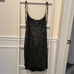 Black silver speckled party dress.